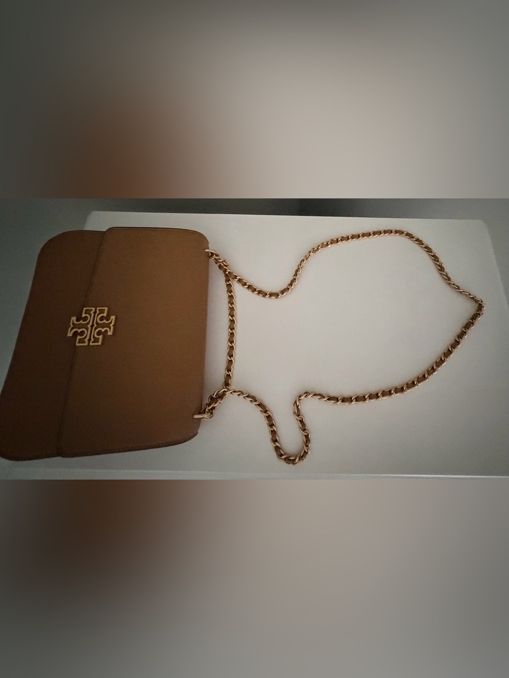 Tory Burch Tan Leather Britten Chain Shoulder Bag with Matching Wallet - Picture 11 of 16